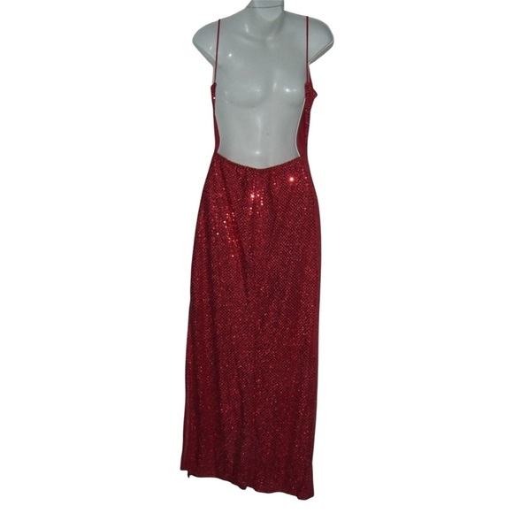 Taboo Dress Vintage 90s Red Sequin Glitter Open Back Hollywood y2k Prom Fairy - Picture 7 of 14